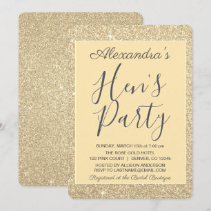 Guld Gnistra Glitter Hens Party Inbjudningar