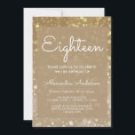Guld Gnistra Glitter Ljus 18:e födelsedag Inbjudningar<br><div class="desc">Guld Bokeh Ljus inriktade sig på Glitter Girly artonde Födelsedagsfest inbjudan. Inbjudan är perfekt för en Guld Girly som vrider 18 (arton) Födelsedagsfest. Kontakta designern om du vill ha anpassade matchande objekt.</div>