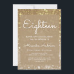 Guld Gnistra Glitter Ljus 18:e födelsedag Inbjudningar<br><div class="desc">Guld Bokeh Ljus inriktade sig på Glitter Girly artonde Födelsedagsfest inbjudan. Inbjudan är perfekt för en Guld Girly som vrider 18 (arton) Födelsedagsfest. Kontakta designern om du vill ha anpassade matchande objekt.</div>