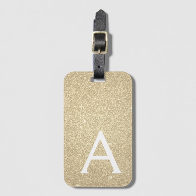 Guld Gnistra Glitter Monogram Namn Bagagebricka (Framsida vertikal)