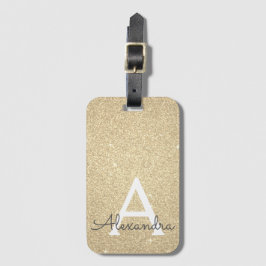 Guld Gnistra Glitter Monogram Namn Bagagebricka