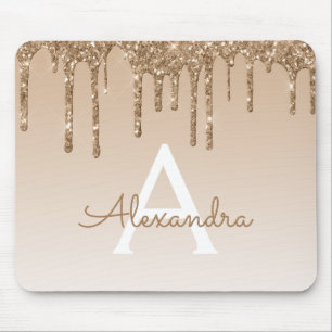 Guld Gnistra Glitter Monogram Namn Luxury Mousepad Musmatta