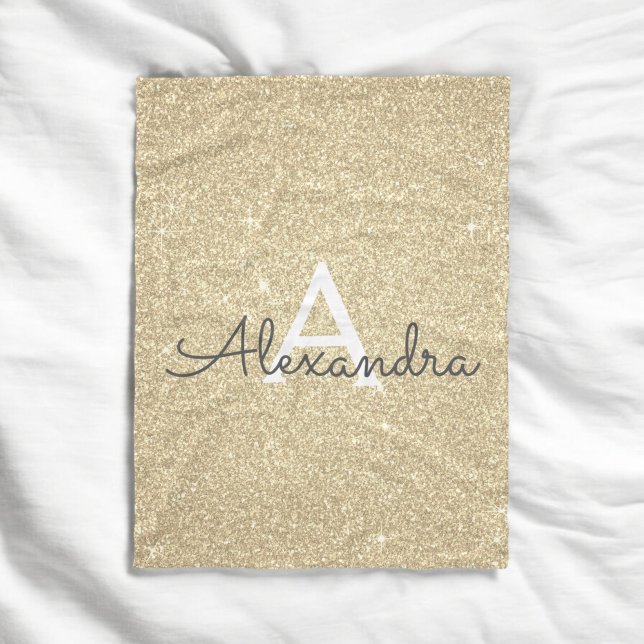 Guld Gnistra Glitter Monogram Namn och inledande Fleecefilt (Skapare uppladdad)