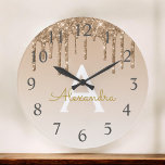 Guld Gnistra Glitter Monogram Namn och inledande Stor Klocka<br><div class="desc">Luxury Guld Ombre Dripping Gnistra Monogram Namn och initial Wall Clock. Wall Clock ger perfekten till någon som kärlek guld förvränger gnistra glitter.</div>