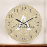 Guld Gnistra Glitter Monogram Namn och inledande Stor Klocka<br><div class="desc">Guld Gnistra Glitter Monogram Namn och första servridsspärr. Wall Clock ger perfekten till någon som kärlek gnistra och glitter.</div>