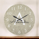 Guld Gnistra Glitter Monogram Namn och inledande Stor Klocka<br><div class="desc">Guld Gnistra Glitter Monogram Namn och första servridsspärr. Wall Clock ger perfekten till någon som kärlek silver gnistra glitter.</div>