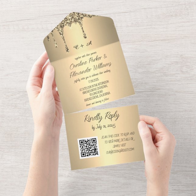 Guld Gnistra Glitter OSA Modern QR-kod (Avrivbar del)