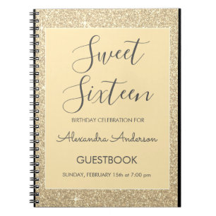 Guld Gnistra Glitter Sweet 16 Guestbook Anteckningsbok