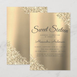 Guld Gnistra Glitter Sweet sixteen Inbjudningar