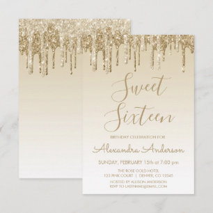 Guld Gnistra Glitter Sweet sixteen Inbjudningar