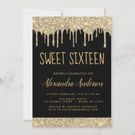 Guld Gnistra Glitter Sweet sixteen Inbjudningar
