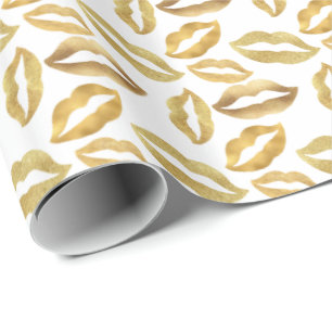 Guld Gnistra Glitz Läppar Kisses Presentpapper