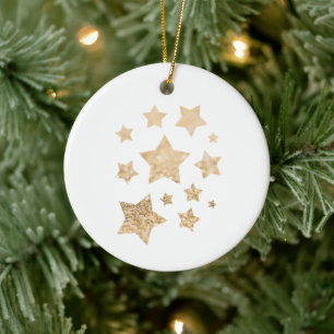Guld gnistra - Julstjärnans Helgdag, vit Julgransprydnad Keramik