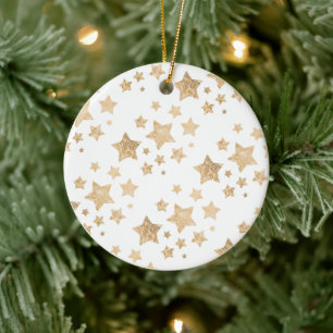Guld gnistra - Julstjärnans Helgdag, vit Julgransprydnad Keramik