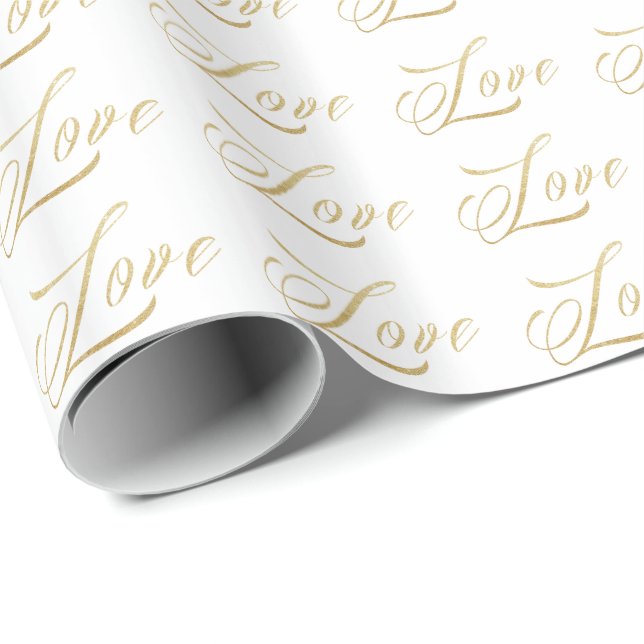 Guld Gnistra Kärlek Gift Wrap Presentpapper (Rullad Hörn)