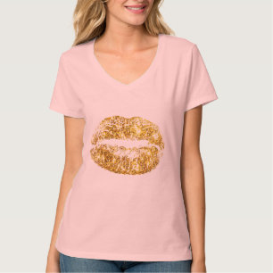 Guld Gnistra Läppar T Shirt