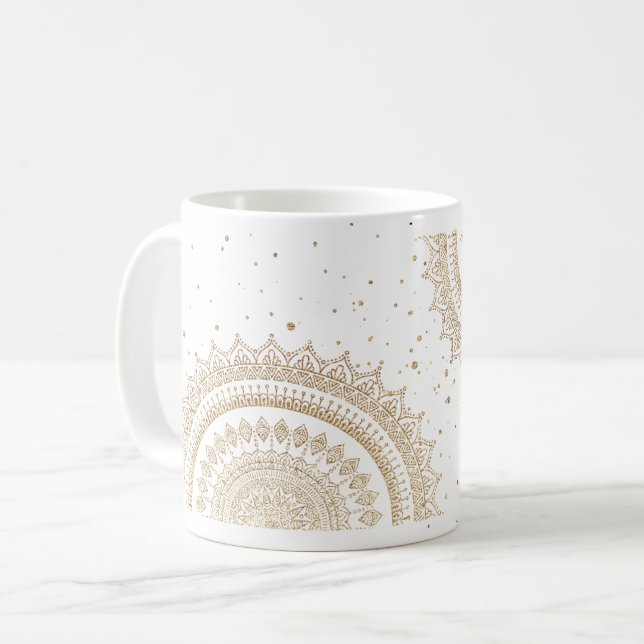 Guld gnistra Mandala Boho Chic Kaffemugg (Framsida vänster)