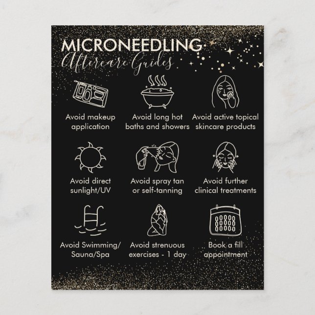 Guld Gnistra Microneedling-efterbehandlingsbudget Flygblad (Baksidan)