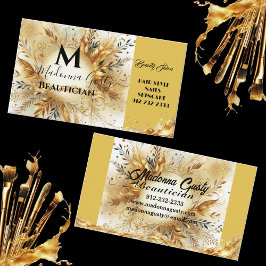 Guld Gnistra Monogram Blommigt Beauty Professionel Visitkort