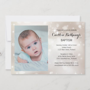 Guld Gnistra Photo Baby Baptism Christening Inbjudningar
