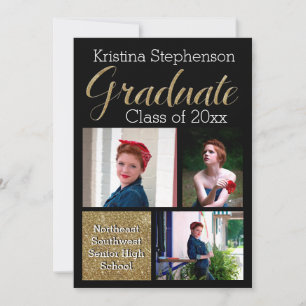 Guld Gnistra Photo Collage High School Studenten Inbjudningar
