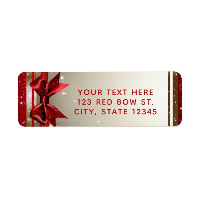 Guld Gnistra Red Bow Elegant Glam Julfest Returadress Etikett (Framsidan)
