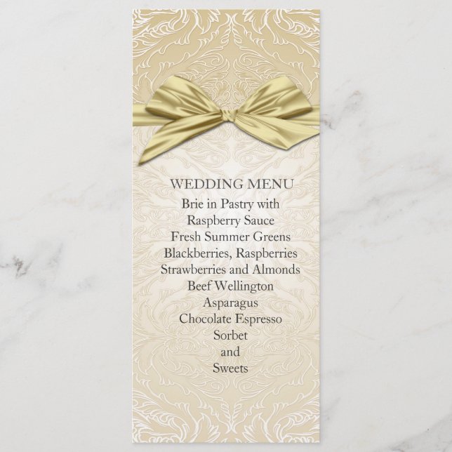 Guld Gnistra Ribbon Damask Wedding Menu Meny (Framsida)