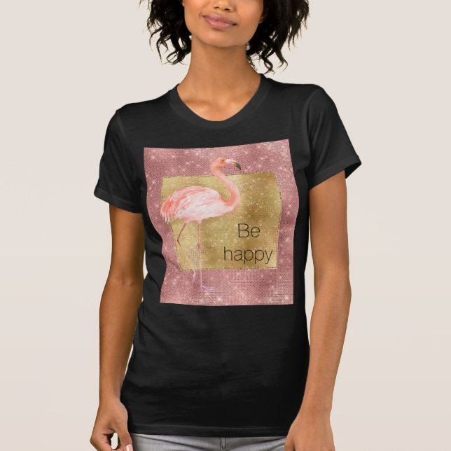 Guld Gnistra Rosa Flamingo T Shirt (Framsida)