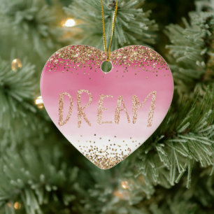 Guld Gnistra Rosa Ombre Glitter Dream Julgransprydnad Keramik