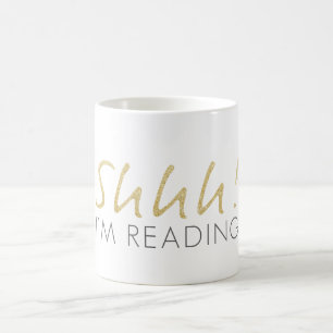 Guld Gnistra Shhh! Jag läser kaffe Mugg