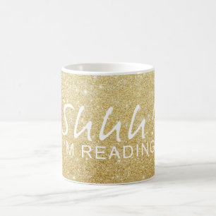 Guld Gnistra Shhh! Jag läser kaffe Mugg