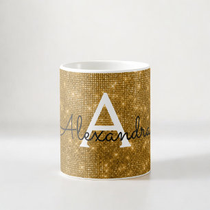 Guld Gnistra Shimmer Monogram Namn & Initial Kaffemugg