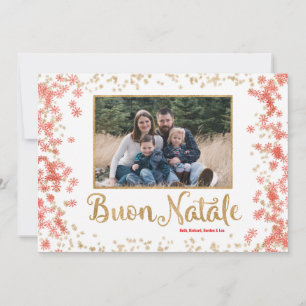 Guld Gnistra Snöflingor Buon Natale-fotokort Julkort