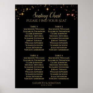 Guld Gnistra Stars 4 Bord Bröllop sätesdiagram Poster
