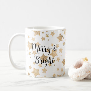 Guld gnistra Stars jul Merry Biright vit Kaffemugg