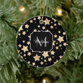 Guld gnistra - stjärna - Helgdag Monogram svart Julgransprydnad Keramik