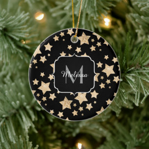 Guld gnistra - stjärna - Helgdag Monogram svart Julgransprydnad Keramik