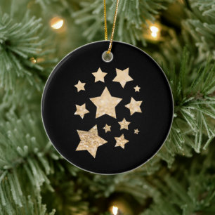 Guld gnistra - stjärnornas Helgdag - svart Julgransprydnad Keramik