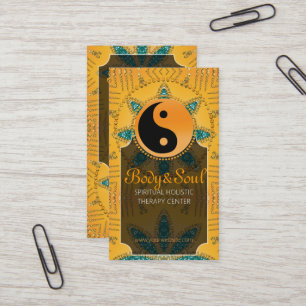 Guld Gnistra Teal Orange YinYang Affärskort Visitkort