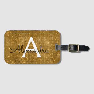 Guld Gnistra Twinkle Shimmer Monogram Namn Bagagebricka