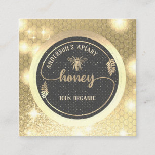 Guld gnistra vintage elegant honung gren logotyp fyrkantigt visitkort