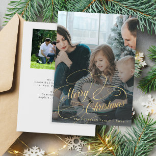 Guld God jul 2-familjens foto, personlig Julkort