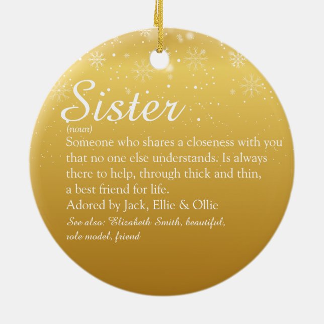 Guld God Jul Bästa Syster Definition Någonsin Julgransprydnad Keramik (Baksidan)