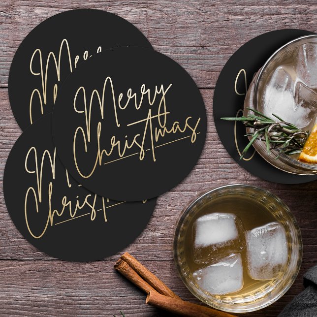 Guld God jul Black Underlägg Papper Rund (Skapare uppladdad)