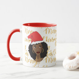 Guld God jul, Black Woman, Red Santa Hat Mugg