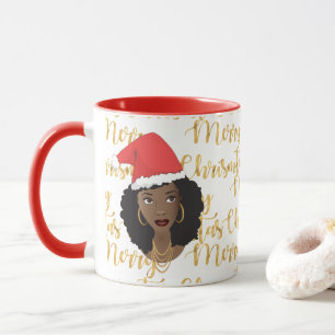 Guld God jul, Black Woman, Red Santa Hat Mugg
