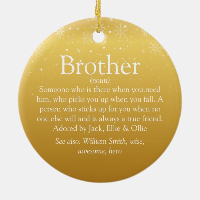 Guld God Jul Cool Rolig Bror Definition  Julgransprydnad Keramik (Baksidan)