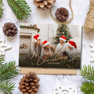Guld God Jul Familjefoto julkort Helg Vykort
