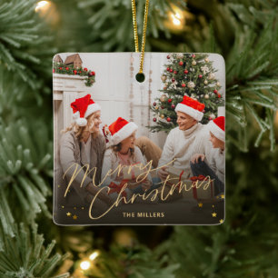 Guld God Jul Familjefoto julkort Julgransprydnad Keramik