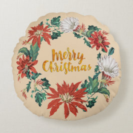 Guld God jul Flower Wandeine på Beige Rund Kudde